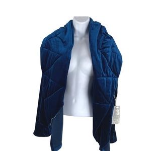 Young Fabulous & Broke Velvet Cardigan Jacket Medium Blue Quilted